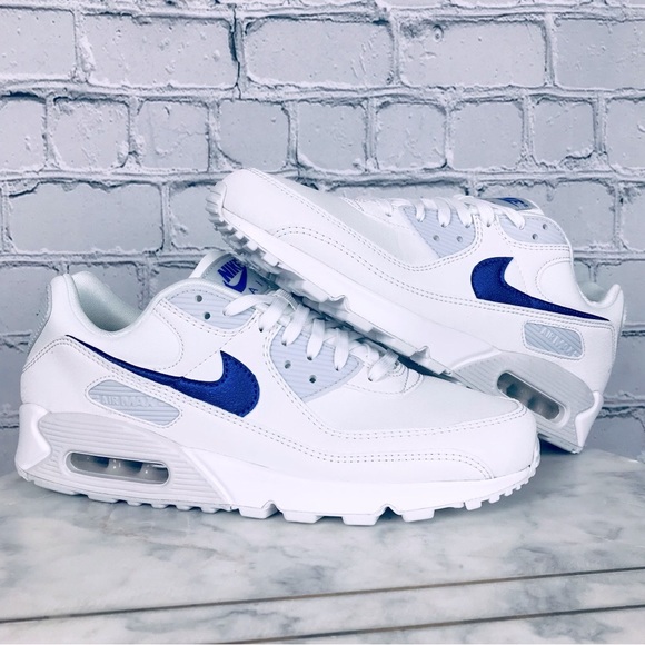 Nike Air Max 90 White Shoes Adult Unisex Blue Swoosh Sneakers DX0115-100 - Picture 1 of 11